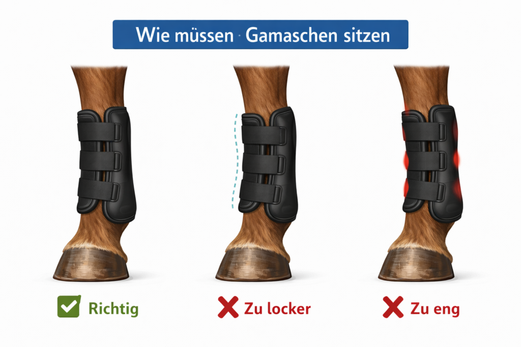 Wie müssen Gamaschen sitzen richtig zu locker zu eng Pferd