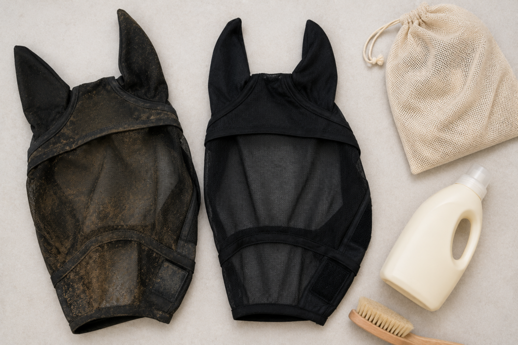 Verschiedene Fliegenmasken-Größen für Pony, Warmblut und Kaltblut